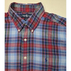 Ralph Lauren Shirt Mens XL Button Up Plaid Cotton Short Sleeve‎ Blake Style